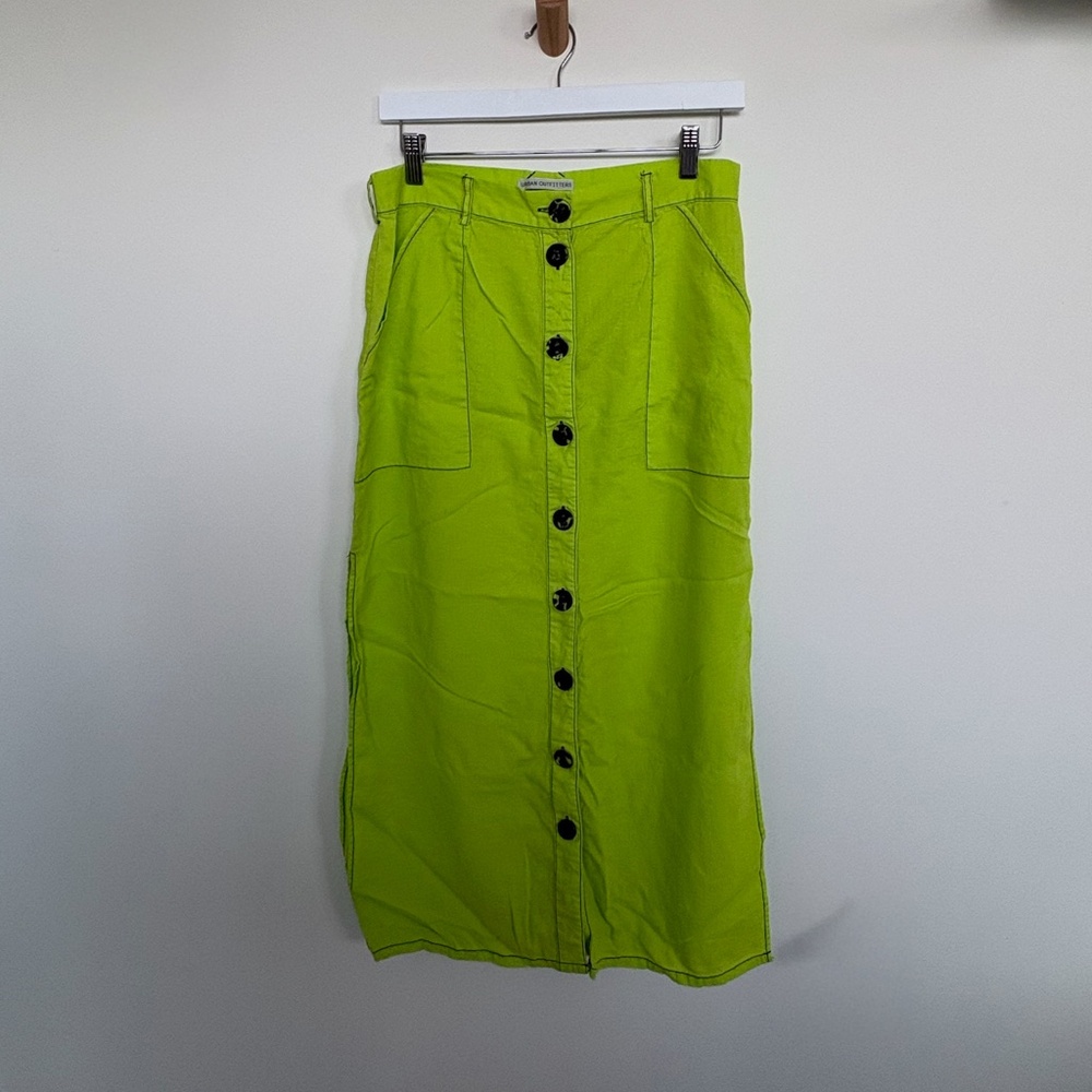 Urban Outfitters Neon Green Midi Button Skirt